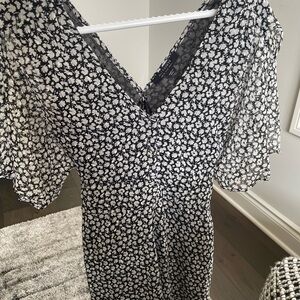 All Saints Black and White V-Neck Print Flowing Sundress
